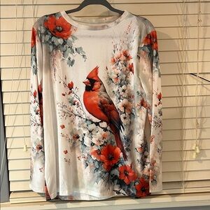 SHEIN Cardinal and Floral Long Sleeve Top